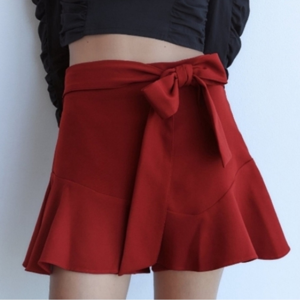 ZARA red bow belt mini skort